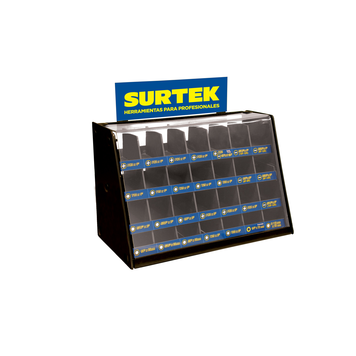 Rack despachador de mostrador para puntas intercambiables 19.5 x 38 x 24.6 cm Surtek EXPUNTA Rack despachador de mostrador para puntas intercambiables 19.5 x 38 x 24.6 cm Surtek EXPUNTA