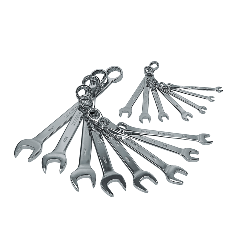 100522 Mirror-polished combination wrench metric set, 15 pieces on rack Surtek