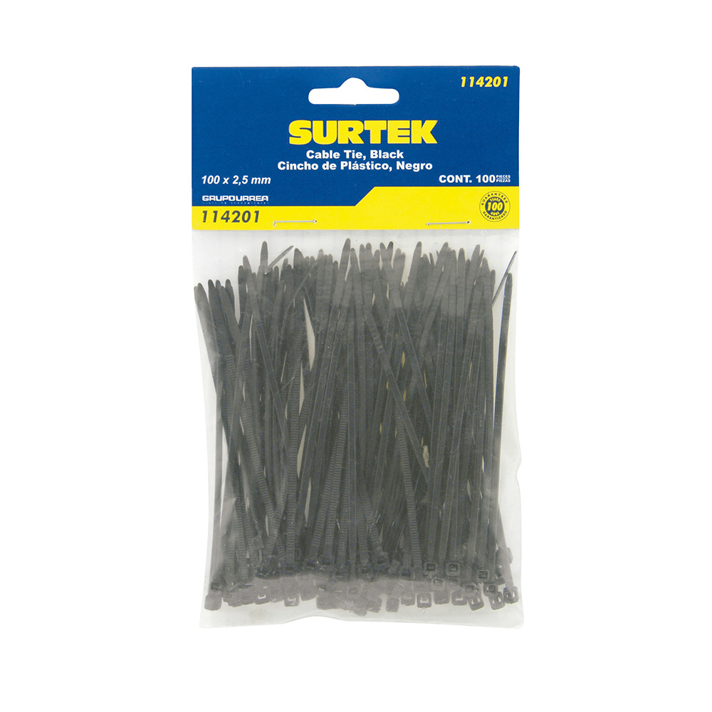 114201 Plastic cable Tie black color 100 pieces 100 x 2.5mm Surtek