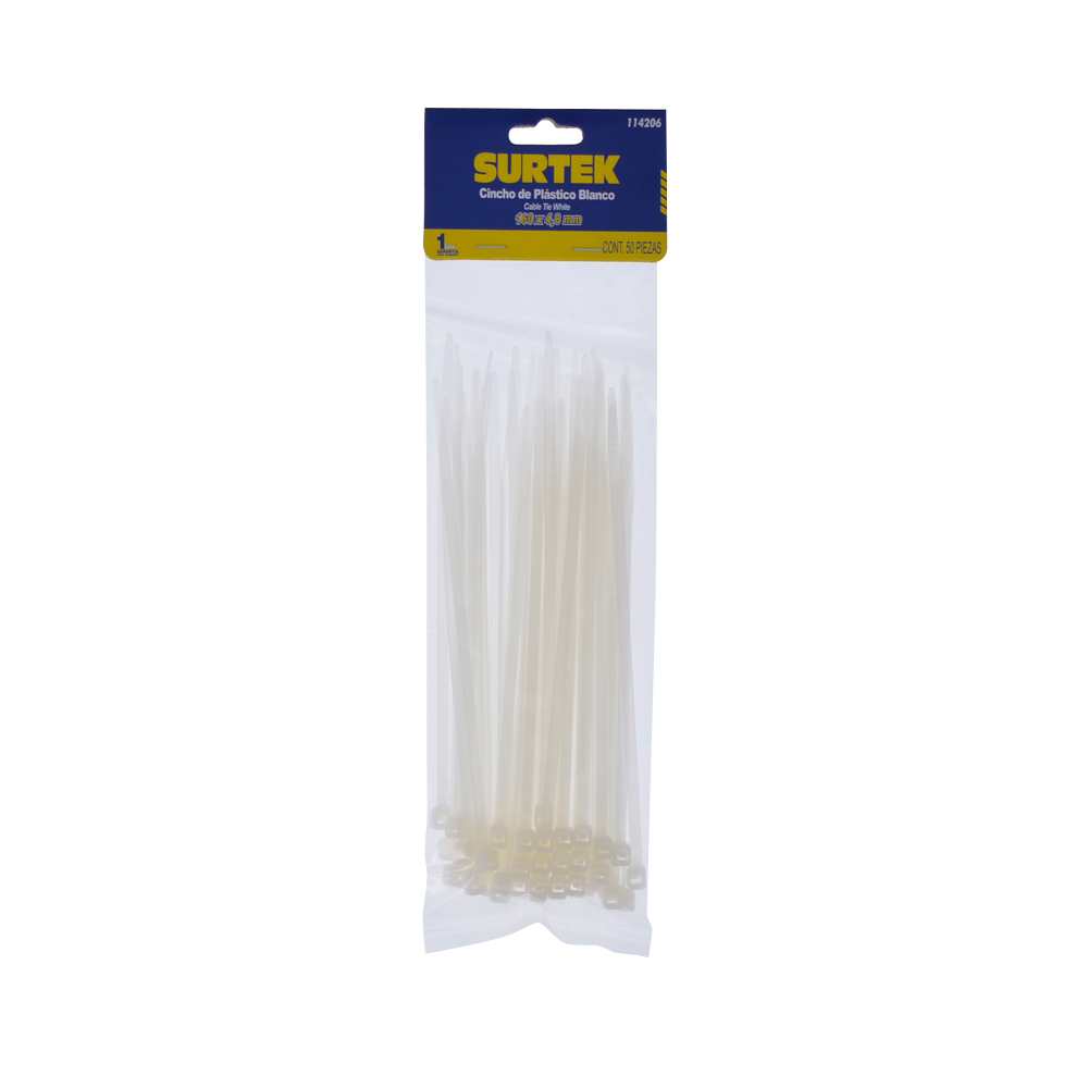 114206 Plastic cable Tie natural color 50 pieces 160 x 4.8mm Surtek