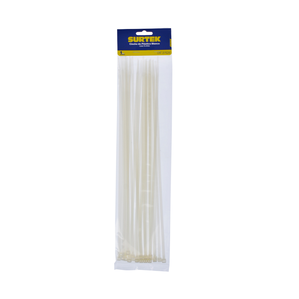 114214 Plastic cable Tie White color 25 pieces 368 x 4.6mm Surtek