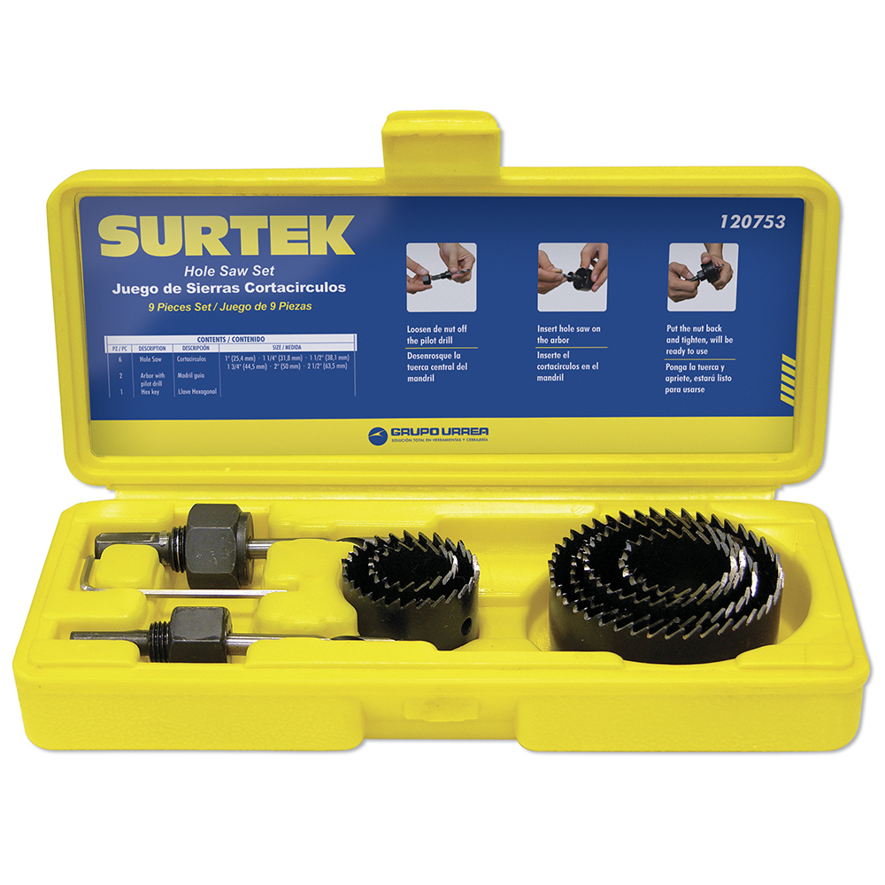 120753 9 bimetallic hole saw set Surtek