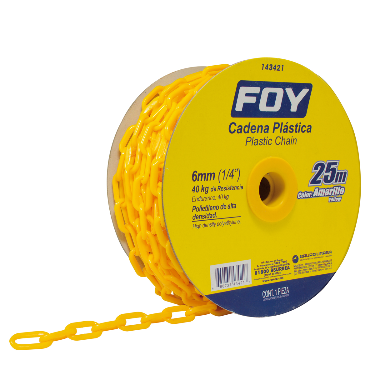 Imagen para Cadena plástica 6 mm x 1/4" 25mt 40 kg amarilla de Grupo Urrea Imagen para Cadena plástica 6 mm x 1/4" 25mt 40 kg amarilla de Grupo Urrea