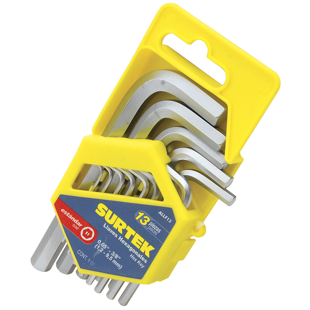 ALLF13 Hex Key Allen Wrench set, 13 L-shaped imperial pieces on rack Surtek