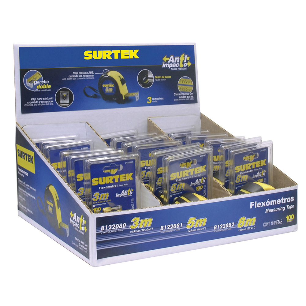 DFLEXSM Display with 18 combined measuring tapes Surtek