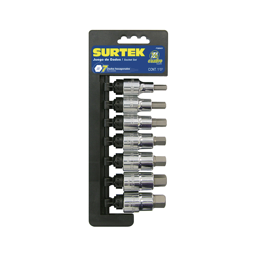 F58H01 7 Hexagonal imperial Socket set 1/2” Surtek