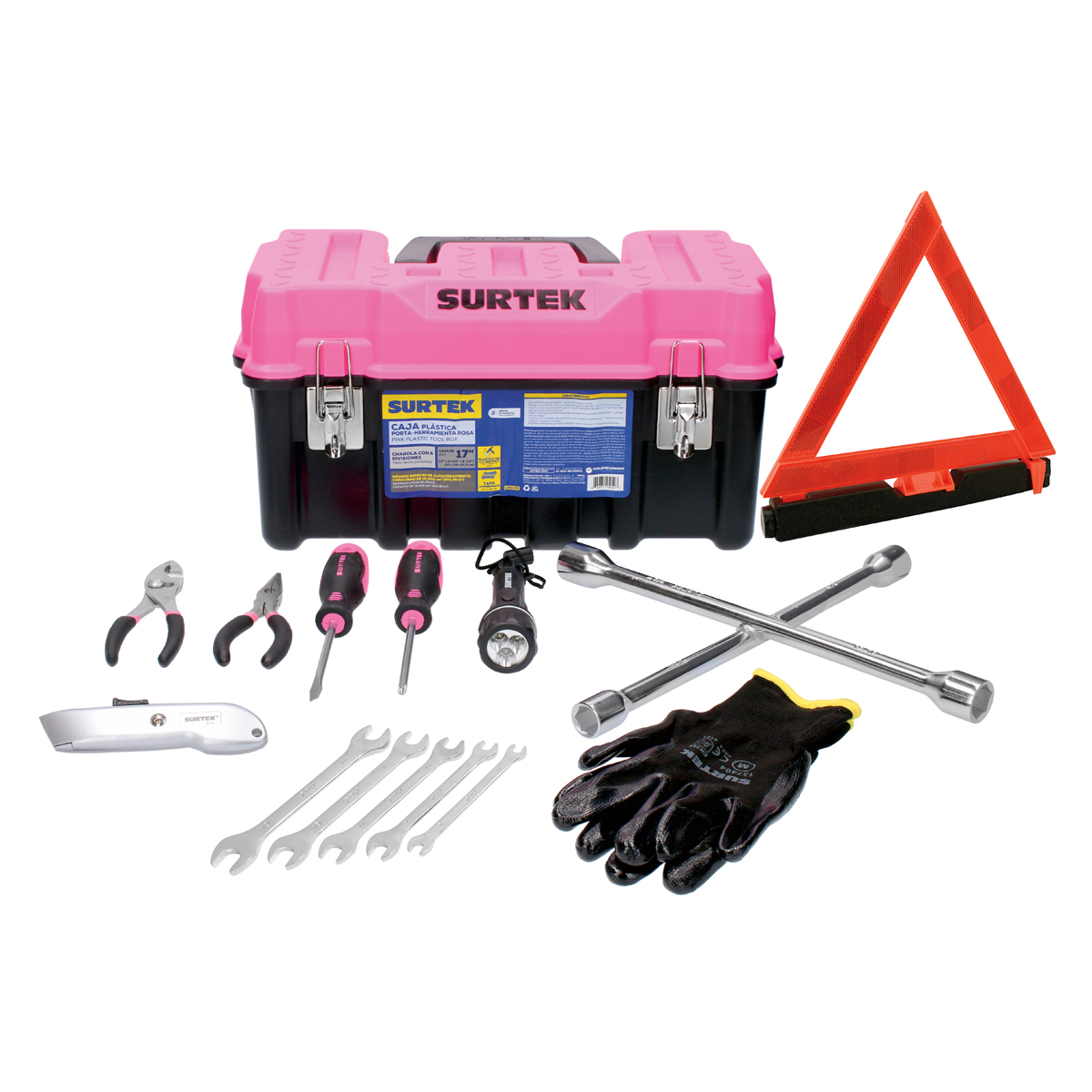 JA11P Combination Automotive Tool Set With Pink Plastic Box, 11 Piece