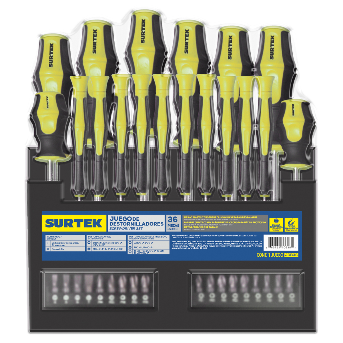 JDB36 Bimaterial Handle Screwdriver Combination Set, 36 Piece