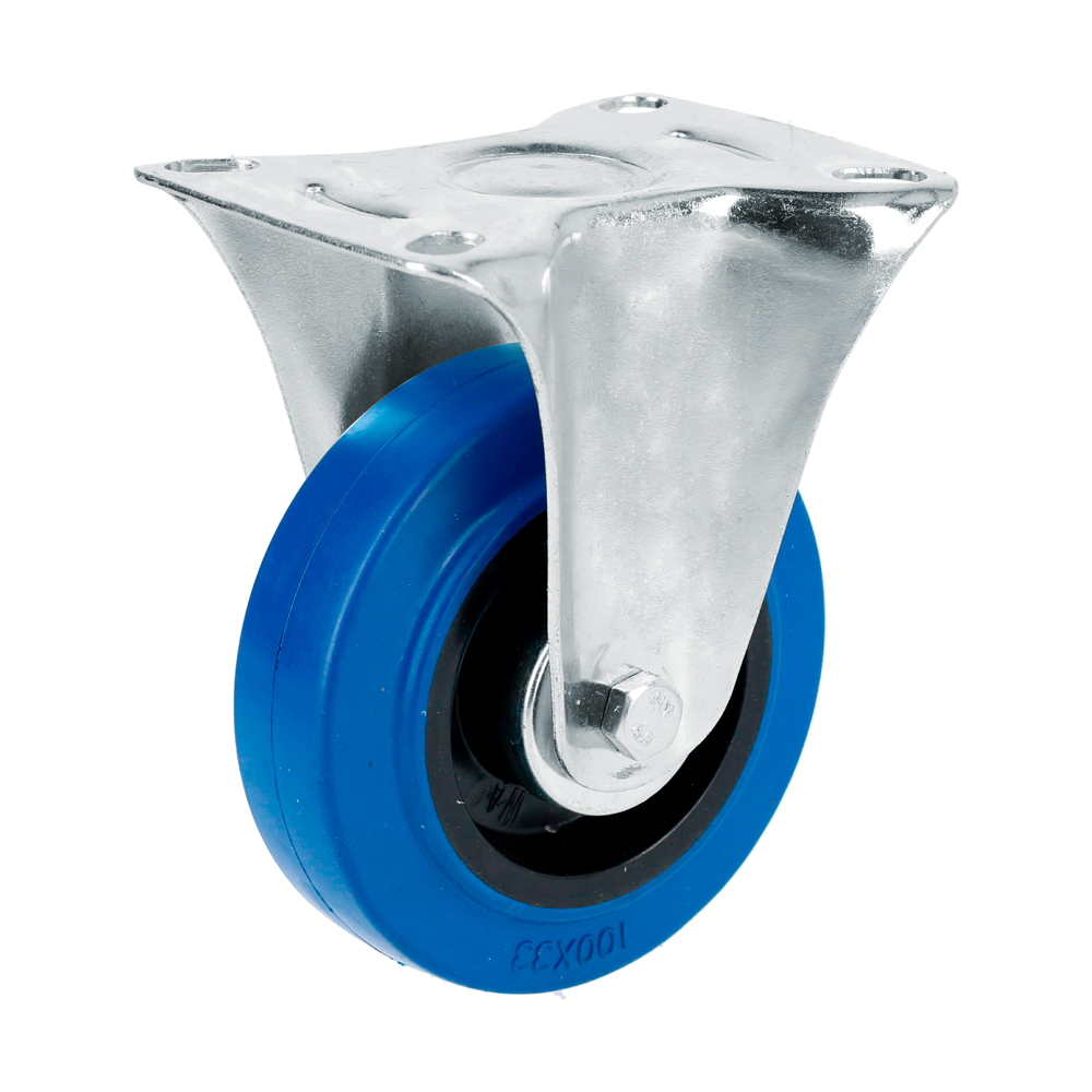 RGO10F Blue Elastic Rubber Fixed Caster 4"