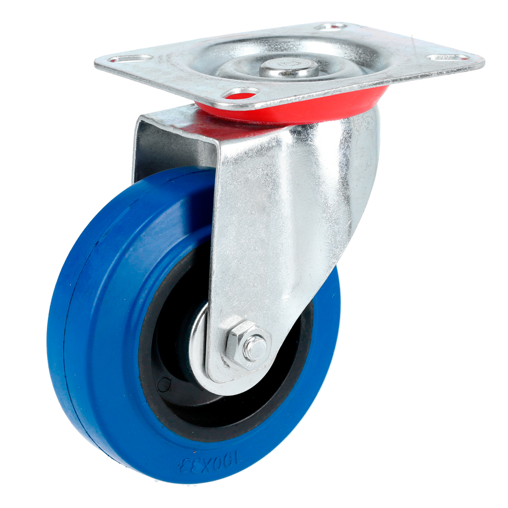 RGO10G Blue Elastic Rubber Swivel Caster 4"