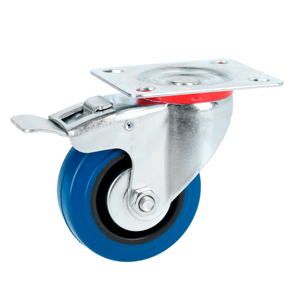 RGO12B Blue Elastic Rubber Swivel Caster With Brake 5"