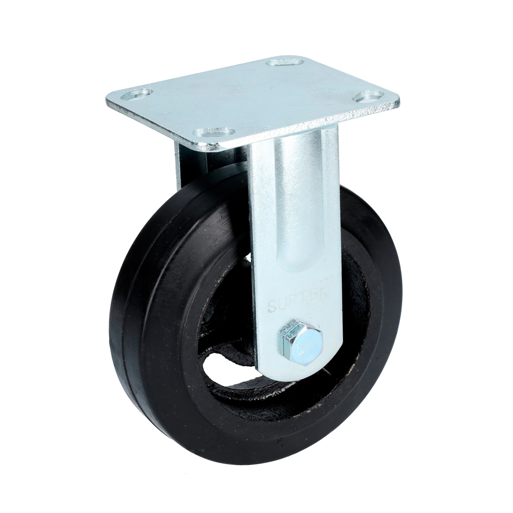 RH15F Fixed rubber caster with steel rim 6" Surtek