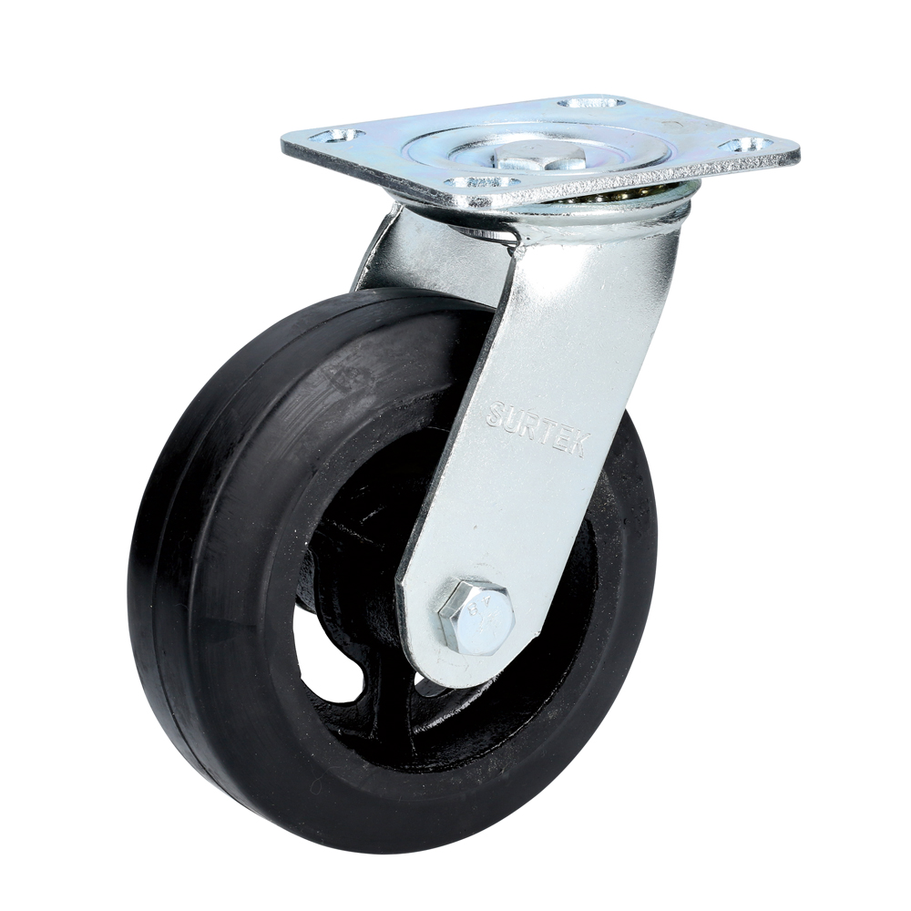 RH15G Mobile rubber caster with steel rim 6" Surtek