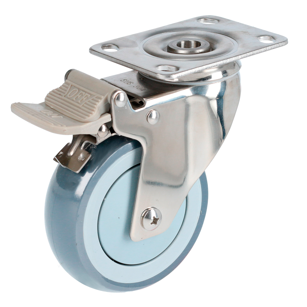 RTI10B Gray Stainless Steel And Tpr Swivel Caster With Brake 4"