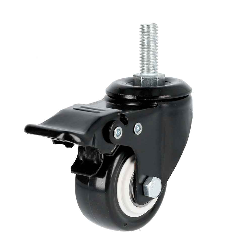 RVNE5B Black Pvc Swivel Caster With Thread Stem With Brake 2"