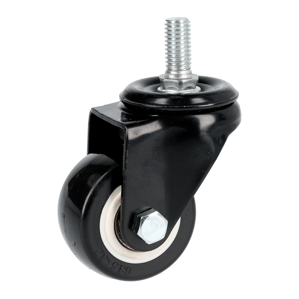 RVNE7 Black Pvc Swivel Caster With Thread Stem 3"