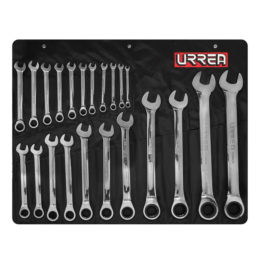 1202MCM Metric Full Polish 12 Points Combination Ratchet Wrench Set, 22 Piece