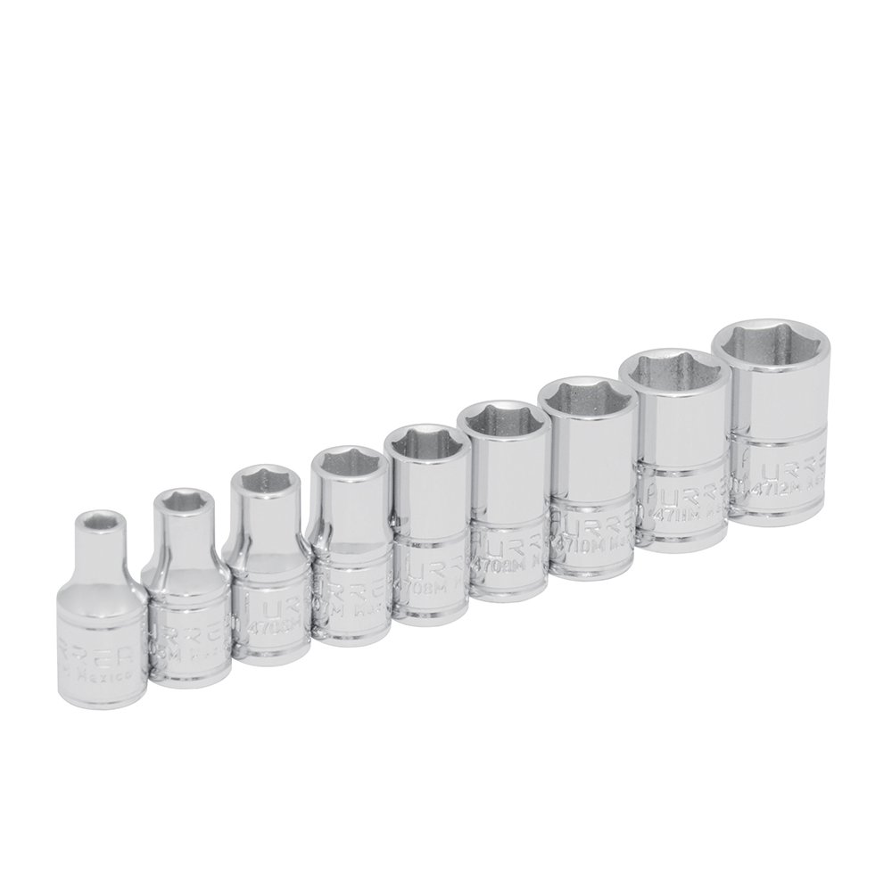 47207 1/4 in drive, 6 point short socket set, Metric, 9 pieces