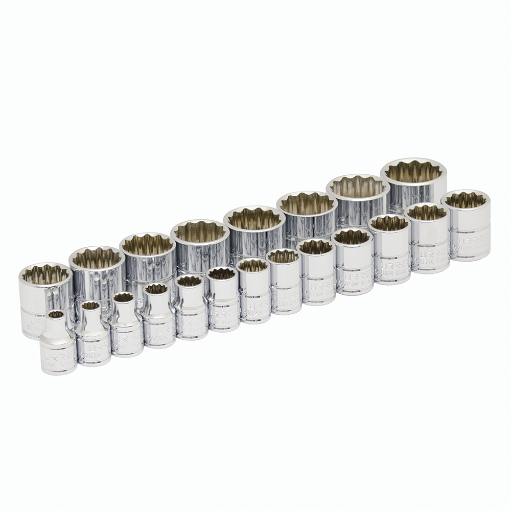 52215 3/8 in drive, 12 point short socket set, Metric, 21 pieces