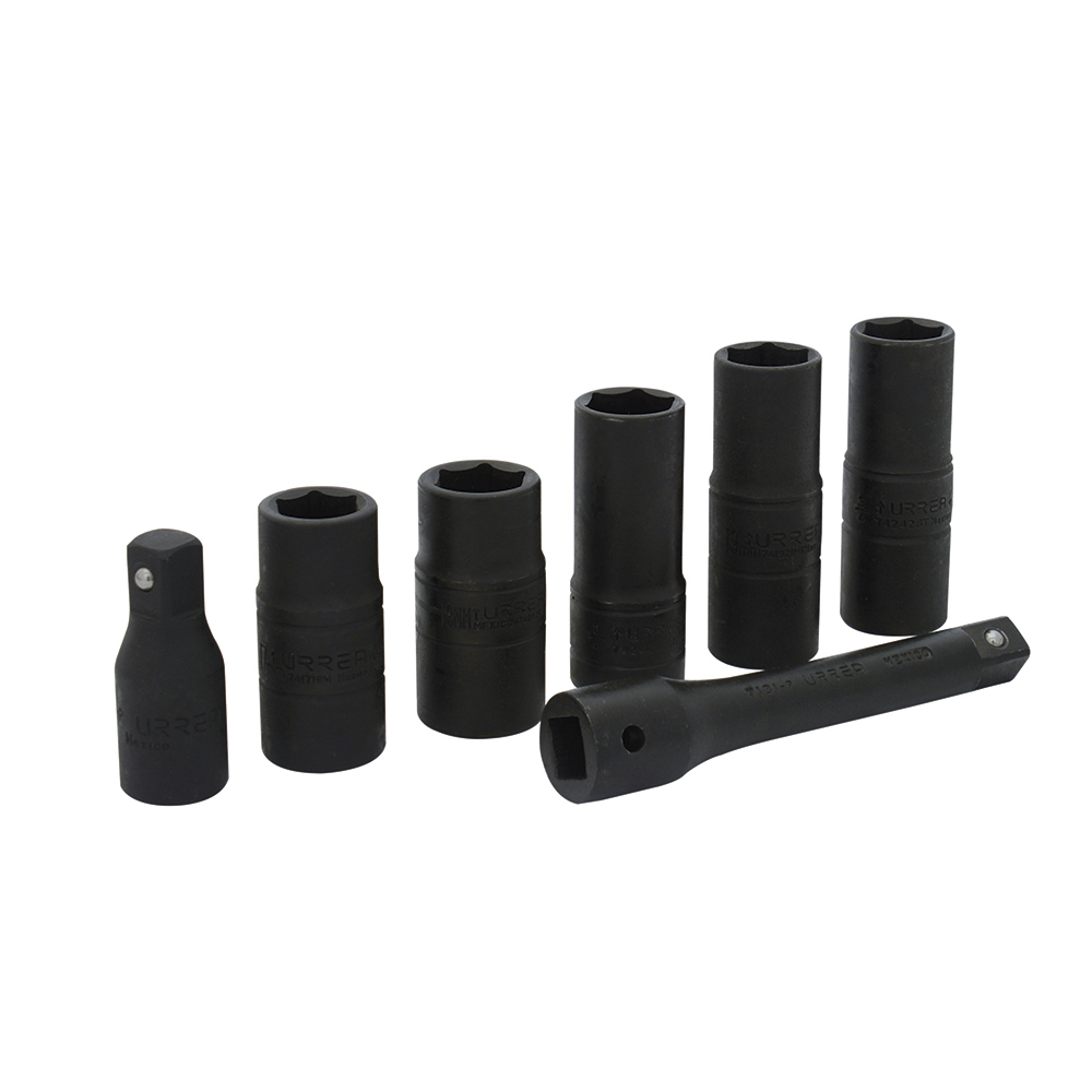 7400DE Double head 1/2", 6-pt Metric and SAE Impact socket set 7 pce.