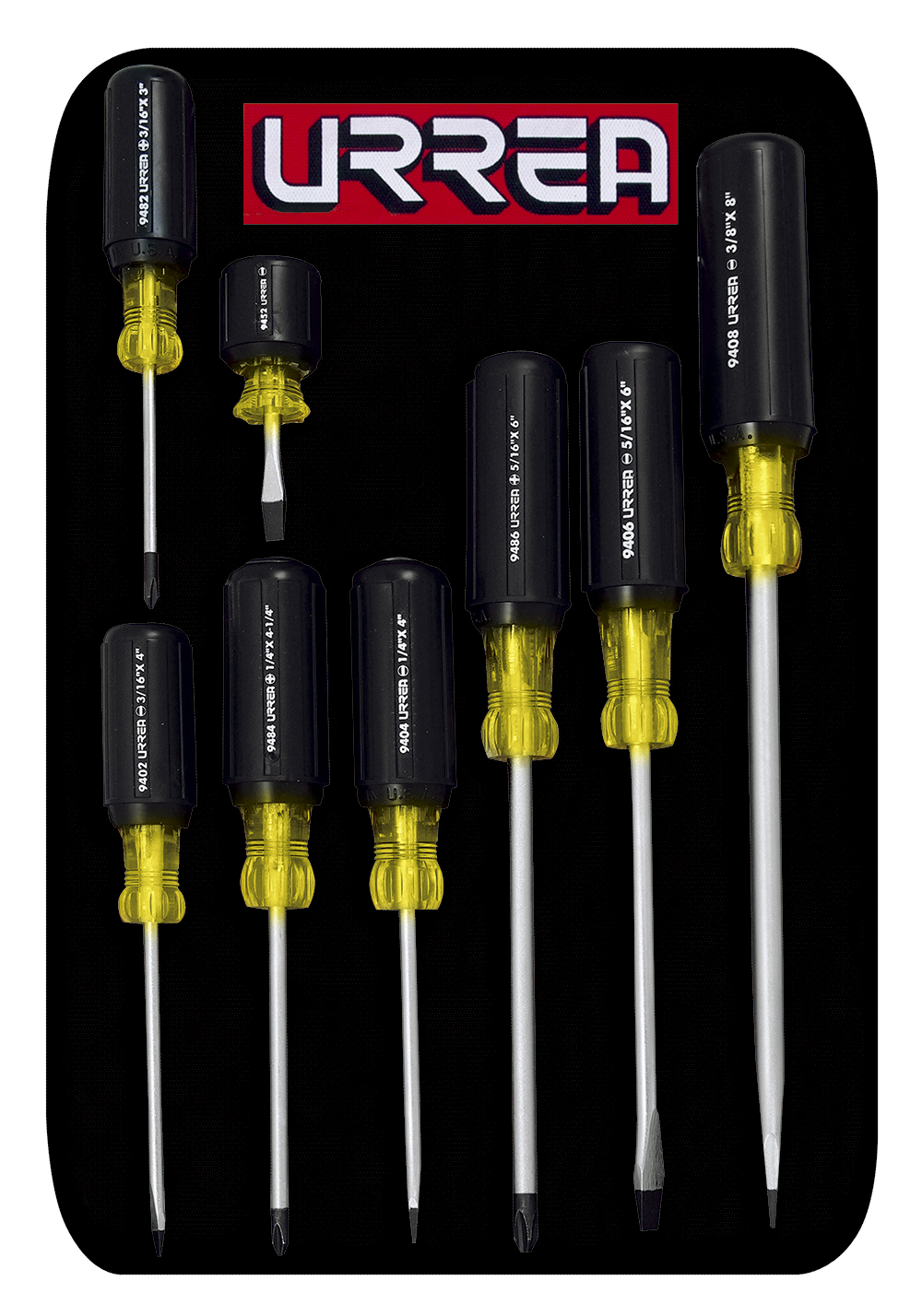 9400D Cushion Grip Screwdriver, Set of 8 Pieces.