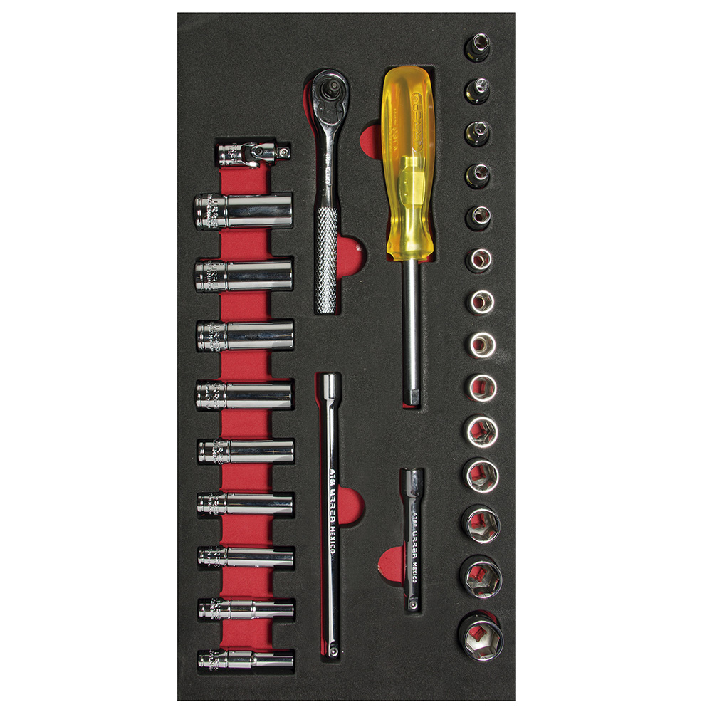 CH103 Metric 6-pt, 1/4”dr, standard & deep sockets with acces 28PC