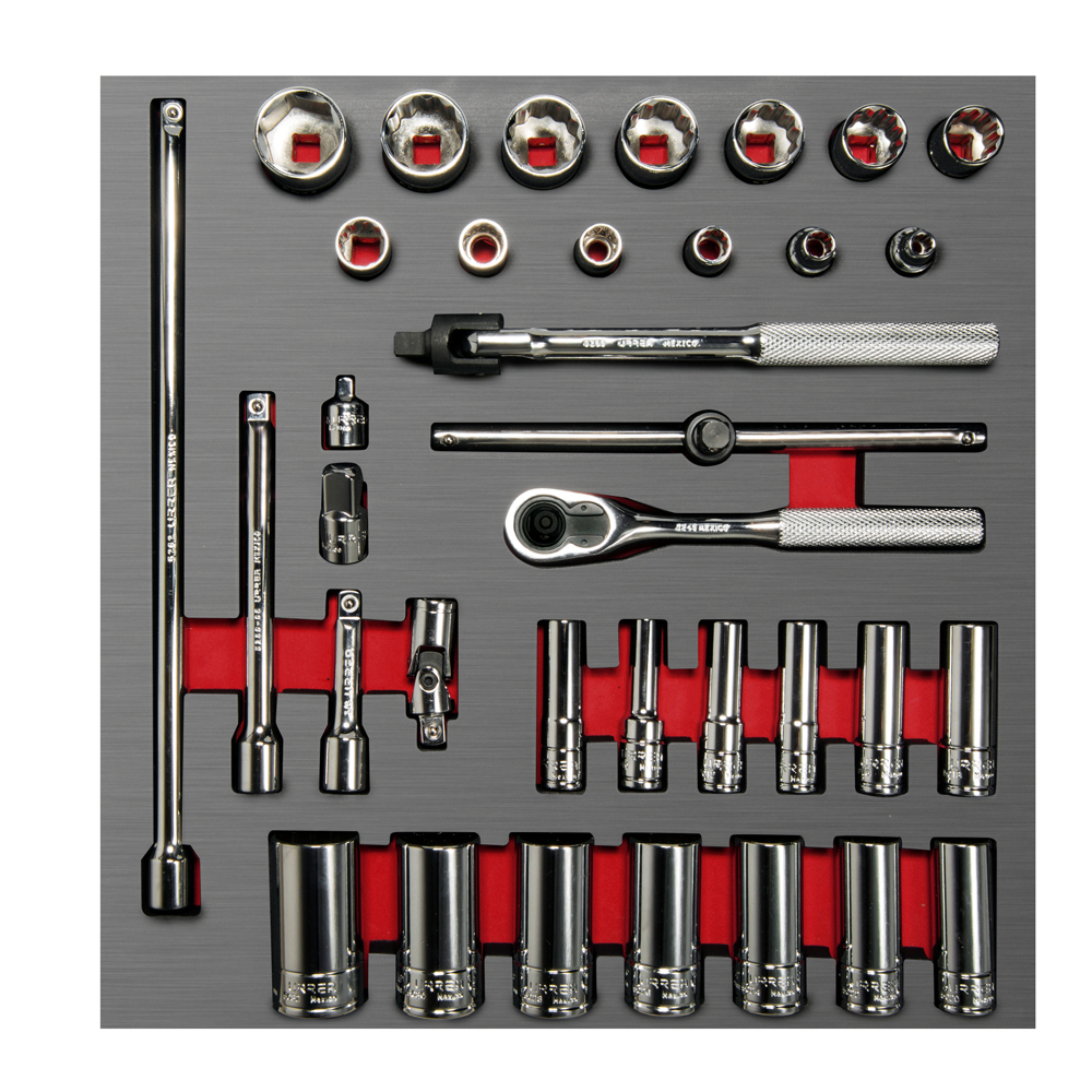 CH201L SAE 12-pt & 6-pt, 3/8” dr, standard & deep sockets with accessories 35pc