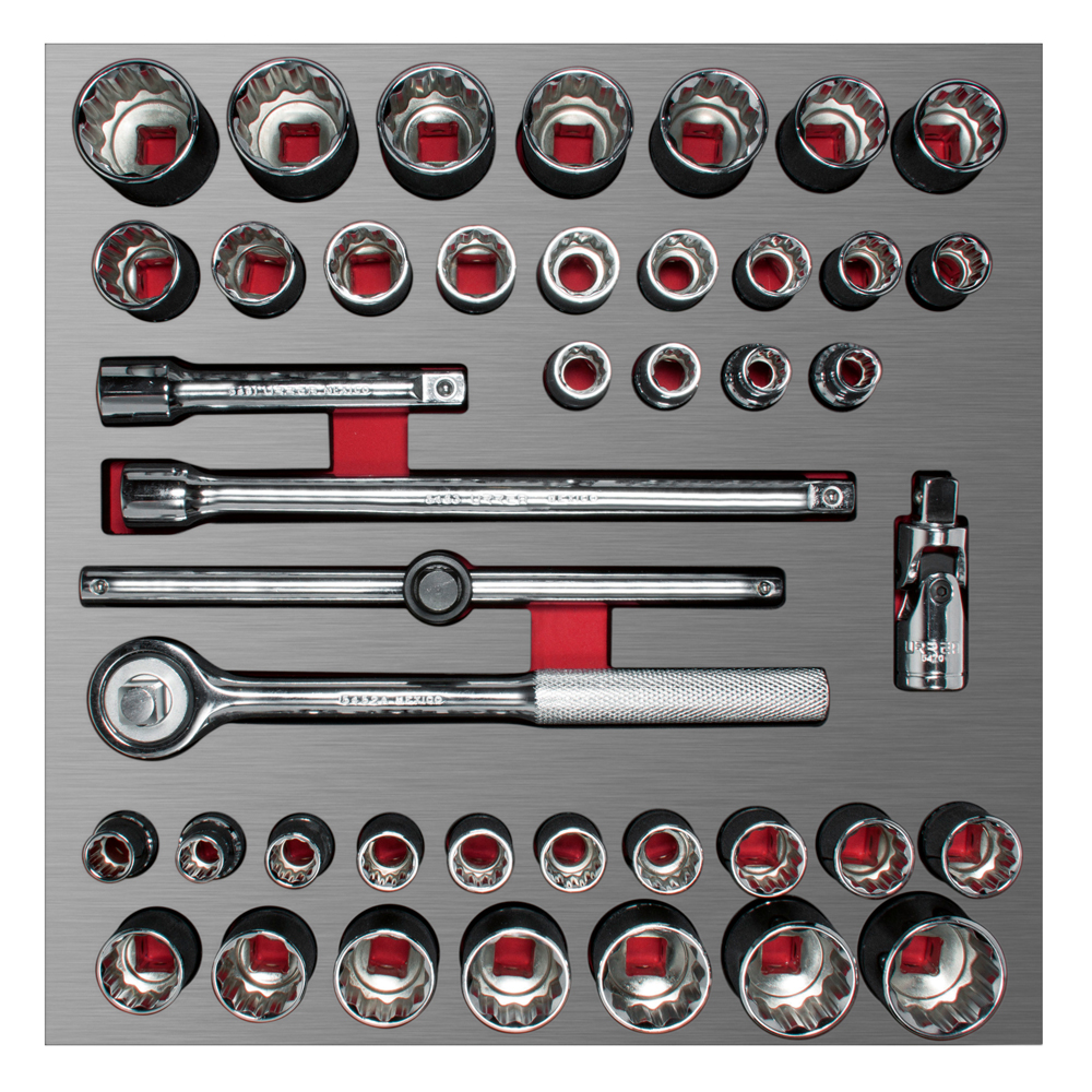 CH203L SAE & metric 12-pt, 1/2” dr, standard sockets with accessories 42pc