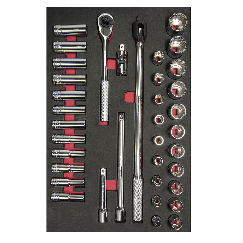 CH311 Metric 12 & 6 pt, 1/2”dr, standard & deep sockets with acc 37PC