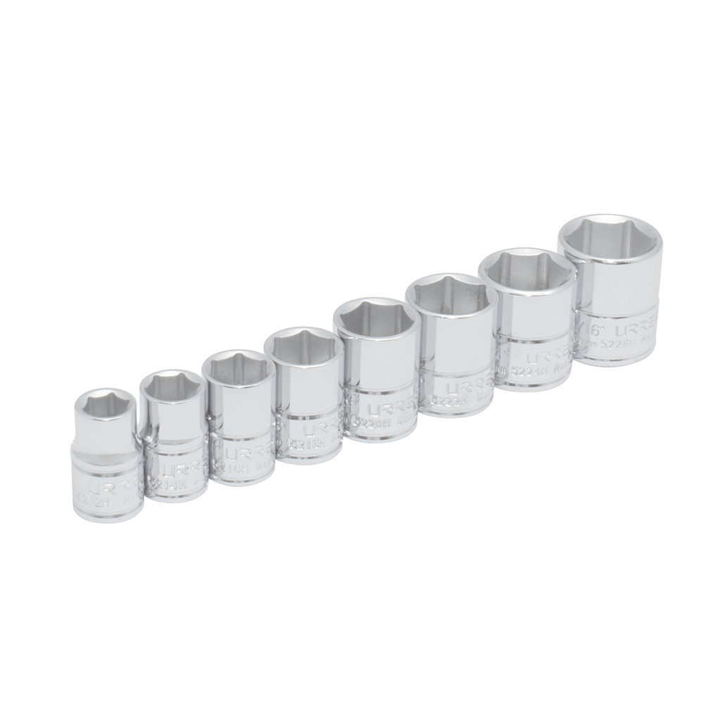 S02HS 3/8 in drive, 6 point short socket set, SAE, 8 pieces