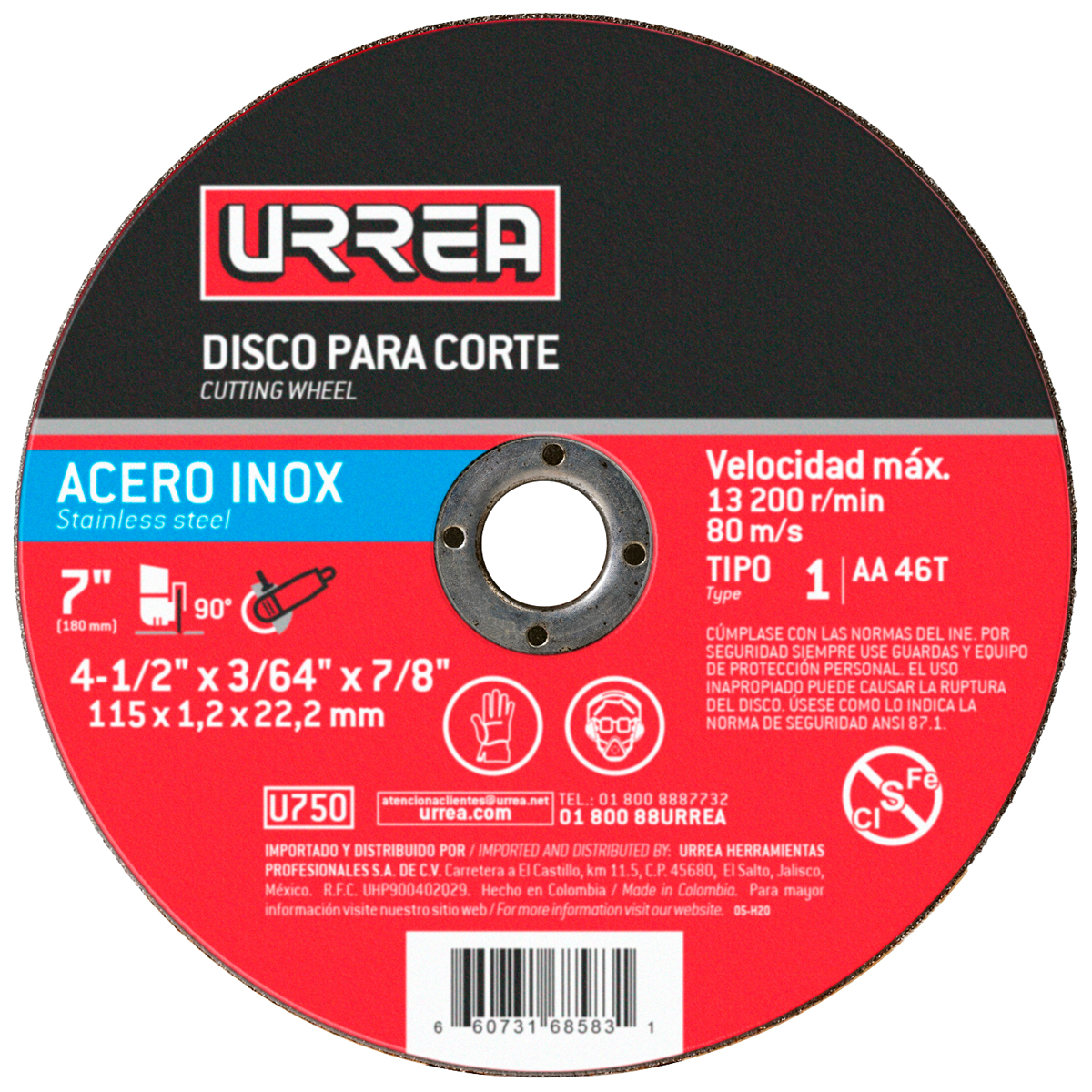 U750 Abrasive Disc Type 1 For Stainless Steel 4-1/2" X 3/64"